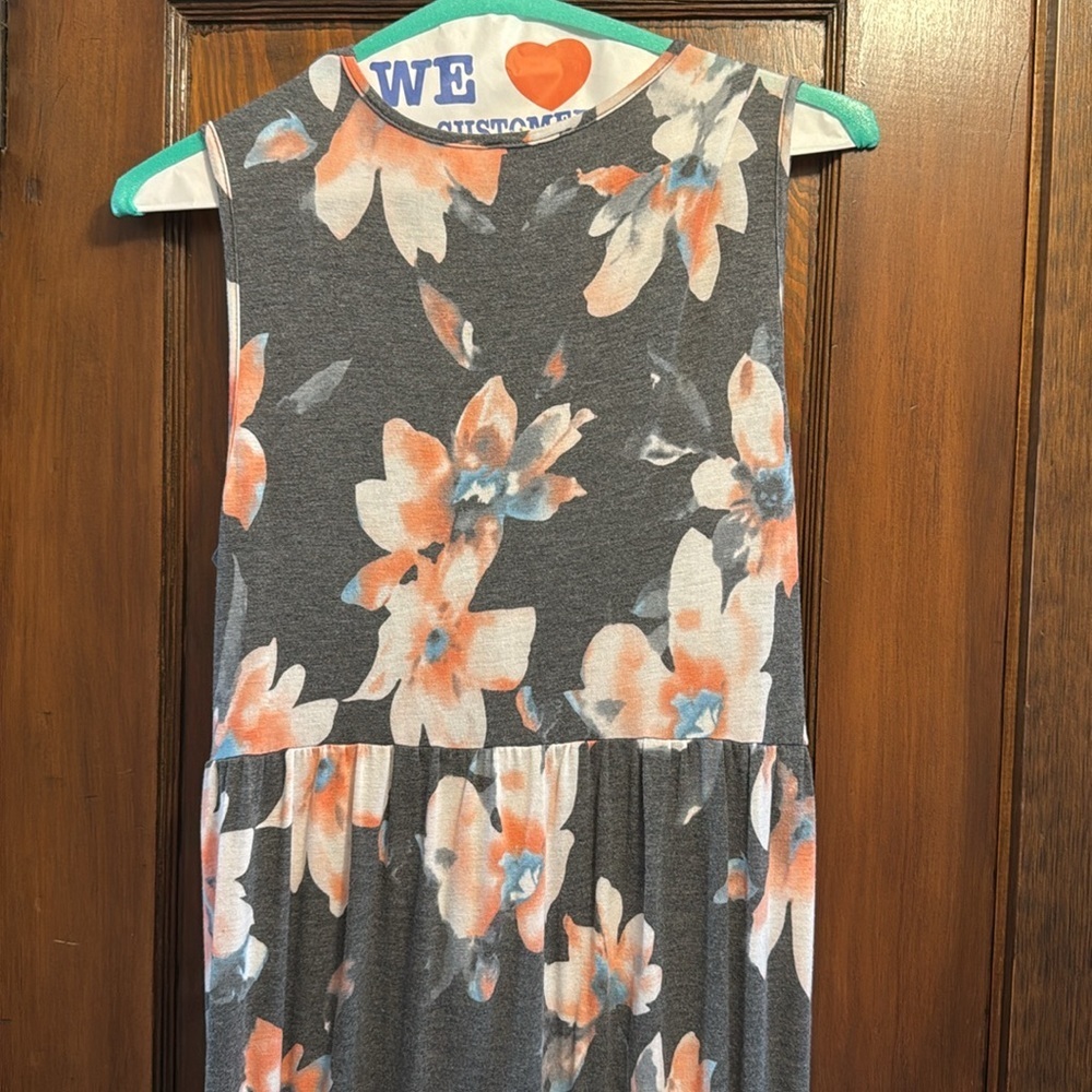 Sweet Lovely by Jen Charcoal Grey Floral Sleeveless Knot Front Maxi Dress - Picture 10 of 11